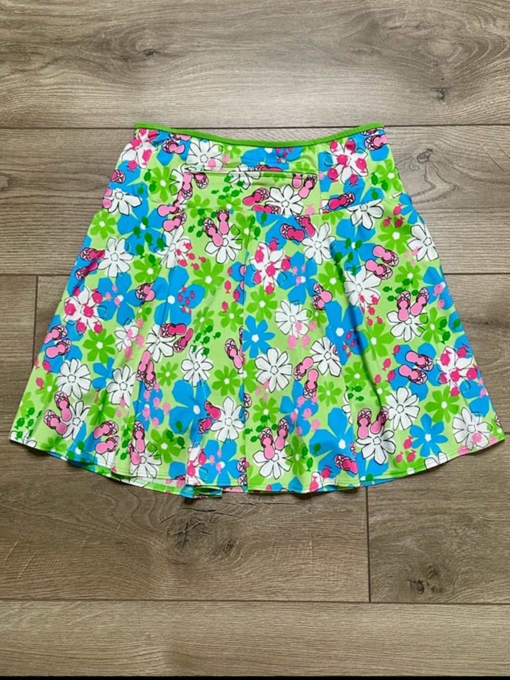 SparkleSkirts 17” High Rise Running Tennis Skirt Skort Floral Print Green Blue M
